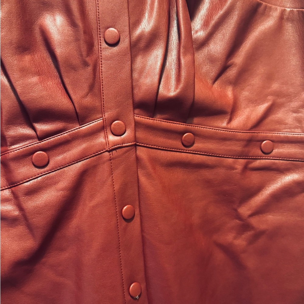 ELOQUII Women's Burgundy Faux Leather Mini Shirtdress - Picture 3 of 4
